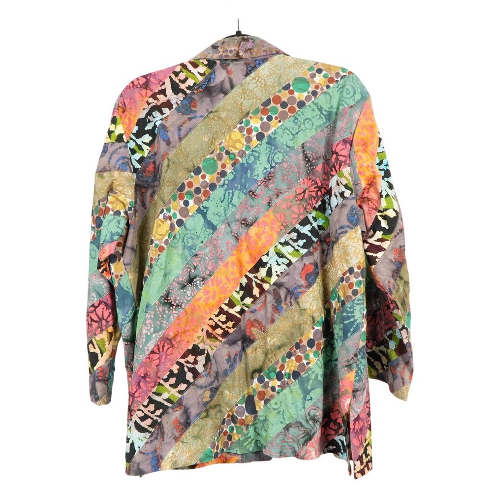 Boho Button Up Shirt Jacket L Diagonal Stripes Tie Dye Art to Wear Toggles Color - Picture 5 of 5